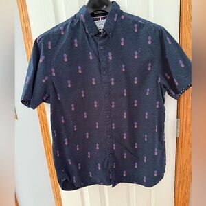 Denim & Flower Size XL Men's Red White Blue Pineapple Button Down Shirt Summer